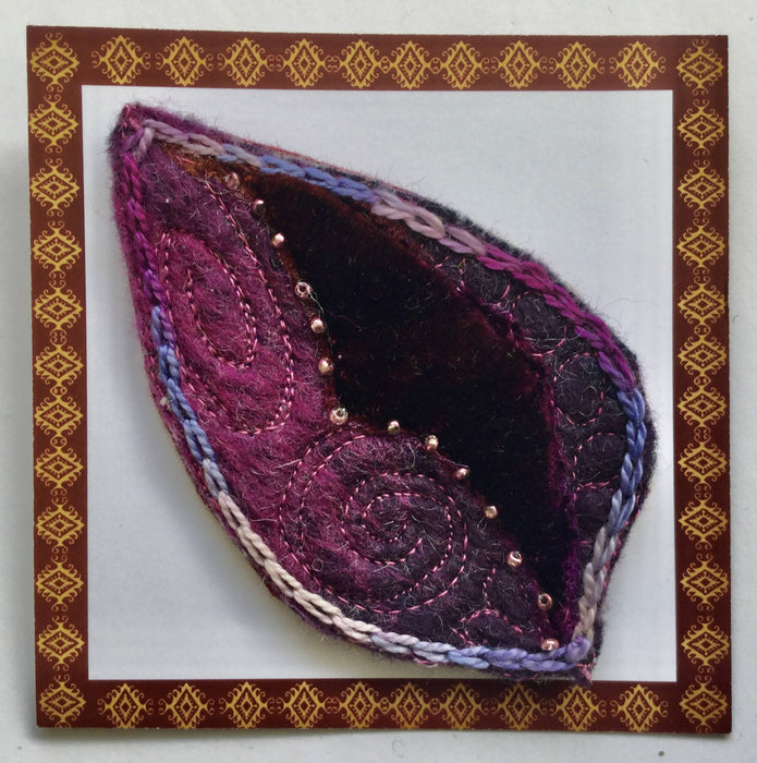Felt and silk velvet brooch by Rosalind Johansson
