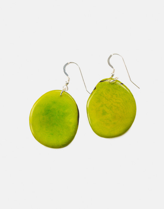 Handmade Tagua Nut Folha Slice Earring with Sterling Silver Hooks