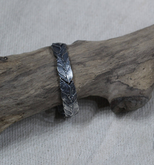 reticulated silver leaf themed bracelet