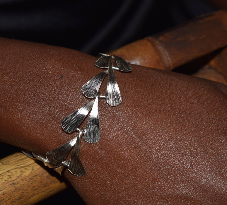 Hammered sterling silver leaf bracelet