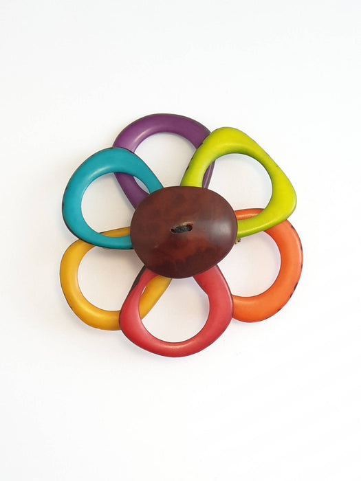 Handmade Tagua Nut Flower Brooch