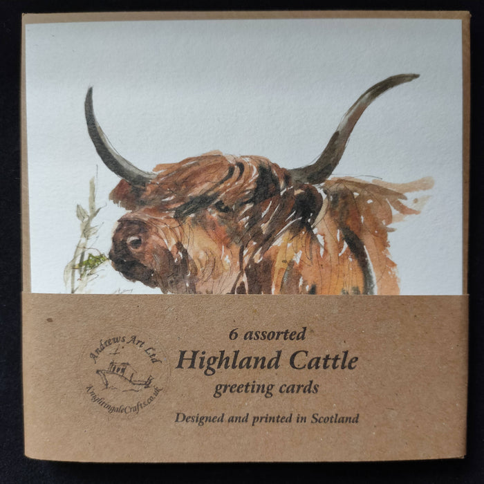 Set of 6 assorted Highland Cattle Greeting Cards