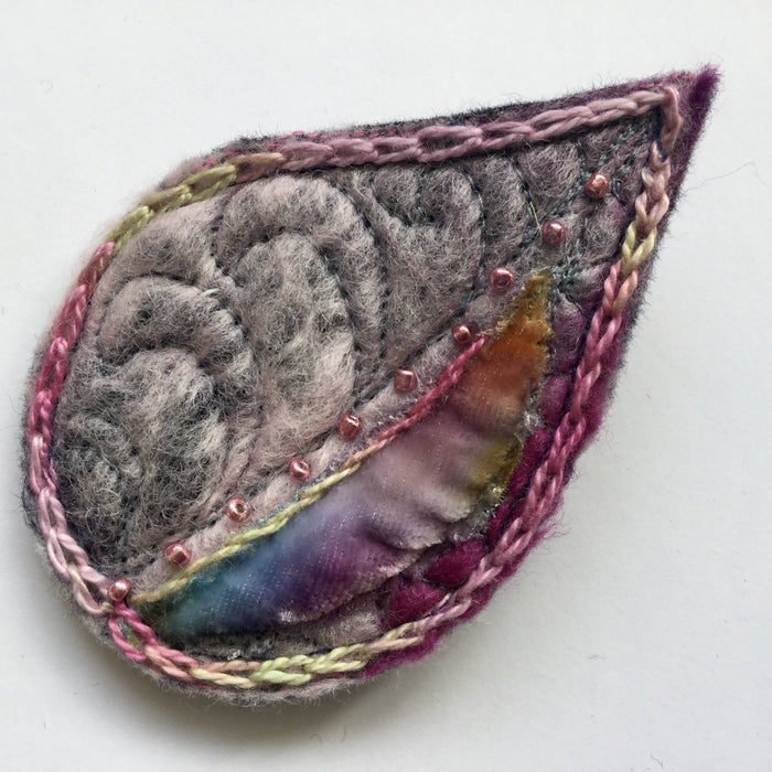 Felt and silk velvet brooch by Rosalind Johansson