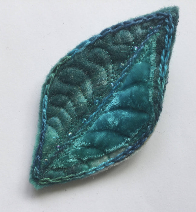 Felt and silk velvet brooch by Rosalind Johansson