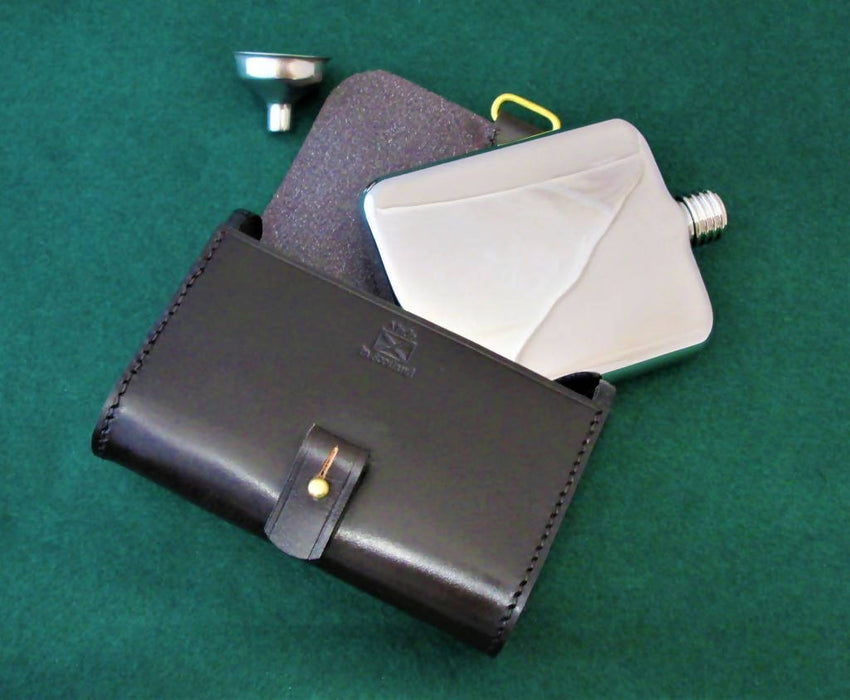 Hip Flask with Bridle Leather Pouch