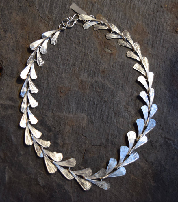 Hammered sterling silver leaf statement necklace handmade in Edinburgh