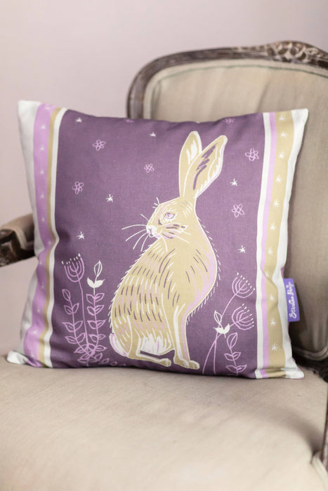 Woodland Collection Hare and Intricate Flower Design Cushion with Feather Insert