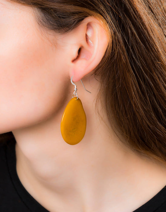 Handmade Tagua Nut Folha Slice Earring with Sterling Silver Hooks