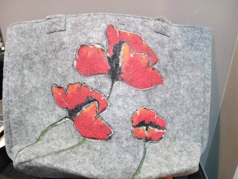 Felt bag hand painted with poppies